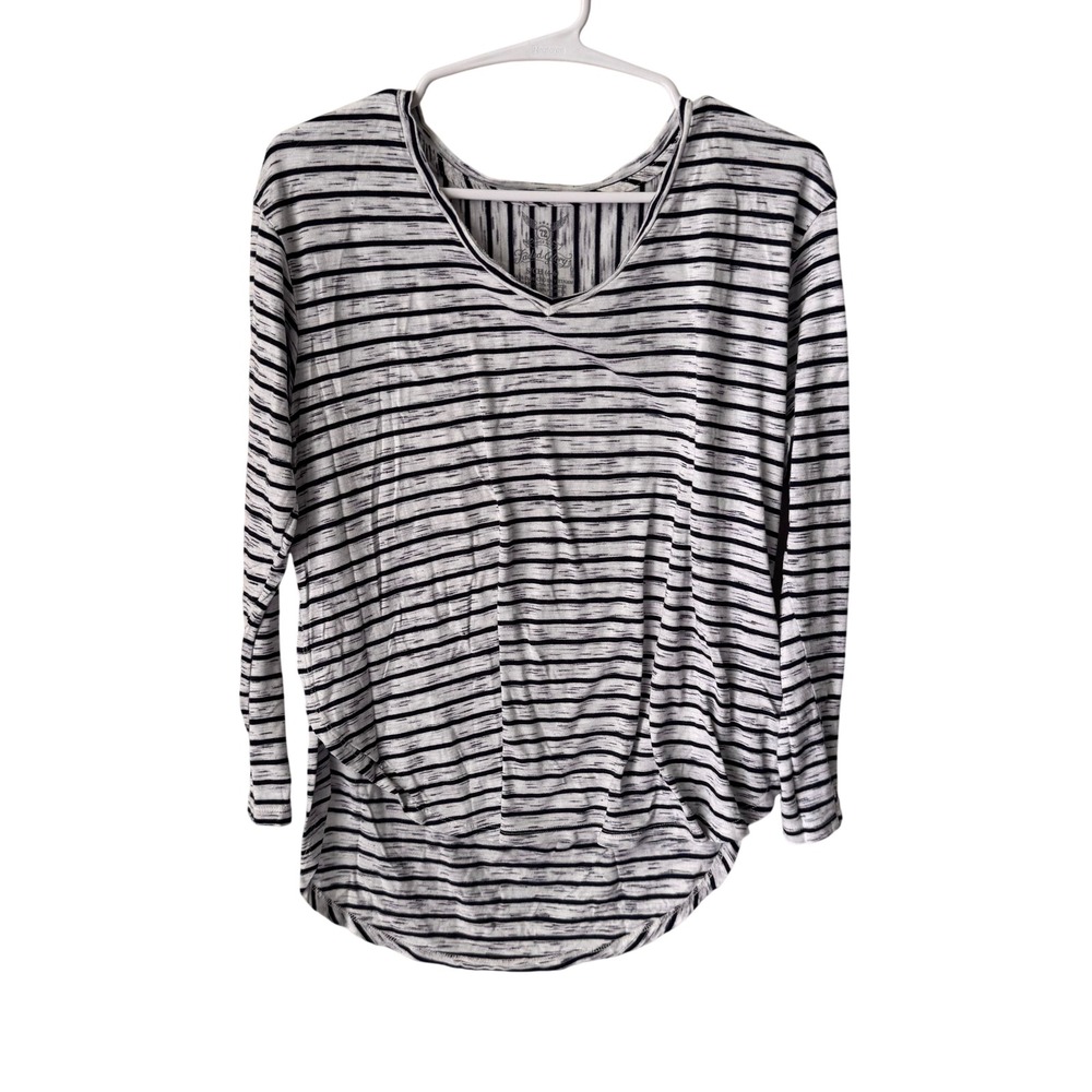 Faded Glory Womens V-Neck Long Sleeve Striped High-Low Top Blue Heather S 4-6